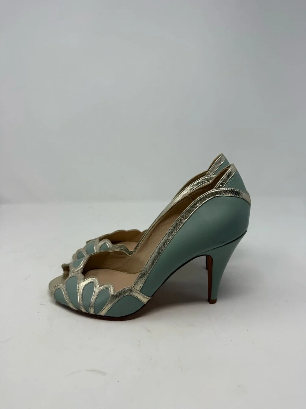 Rachel Simpson Isabelle Mint Leather Vintage Peep Toe Heel Size US 9